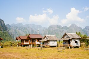 Bamboo Hut Accommodation at Vang Vieng, Laos, Southeast Asia