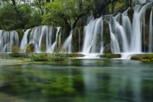 Panda lake falls in Jiuzhaigou, China, Asia