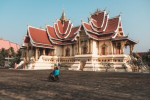 Temple in Vientiane in Laos. Scenic view of a park with a temple in Laos. High quality photo